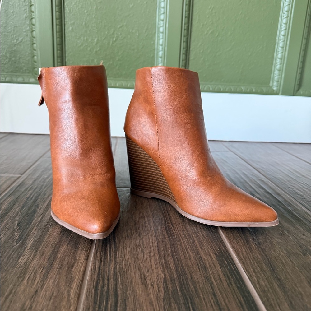 JustFab Tan Wedge Ankle Boots